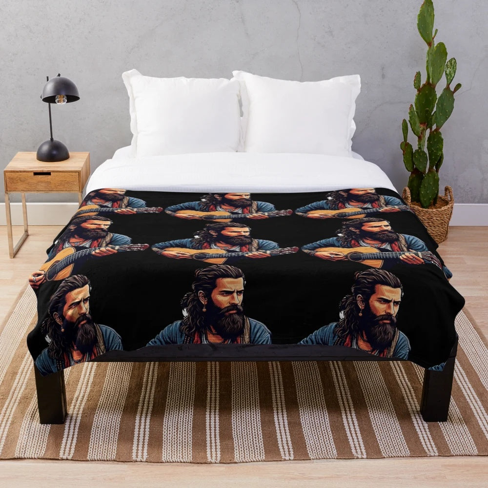 Barış Manço, the iconic Turkish music legend, featured on a soft plush blanket