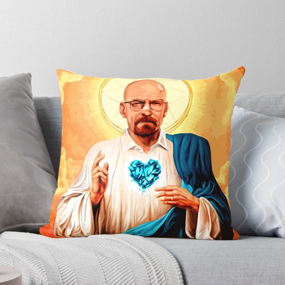 A stylized pillow featuring the character Walter White from the acclaimed TV series Breaking Bad.