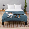 Tricolor border collie plush blanket with blue background