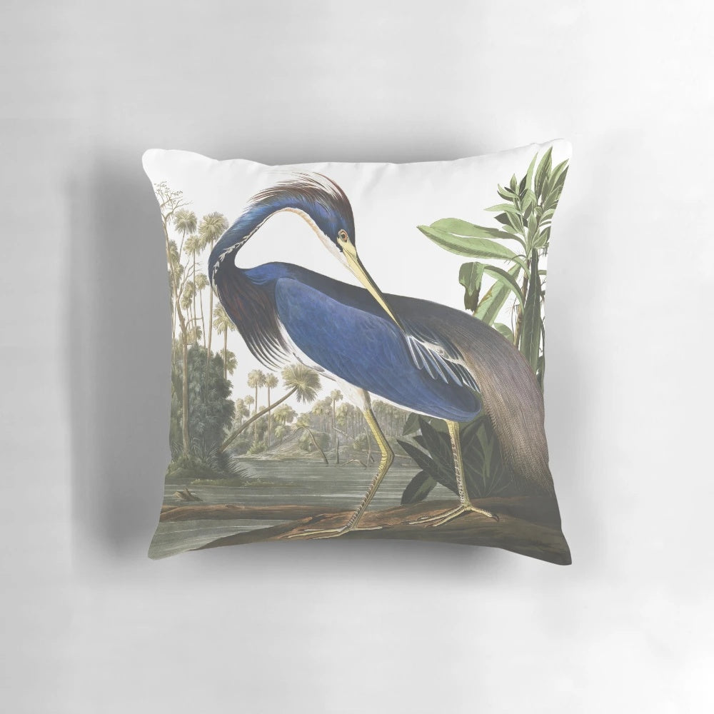 Tricolored Heron Pillow featuring John James Audubon's Artwork