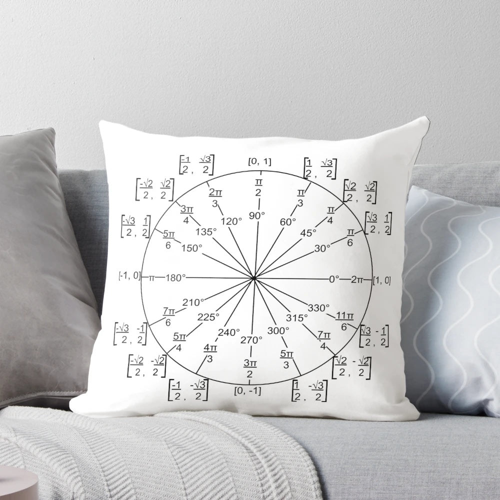 Plush pillow with a detailed illustration of the unit circle and trigonometric functions
