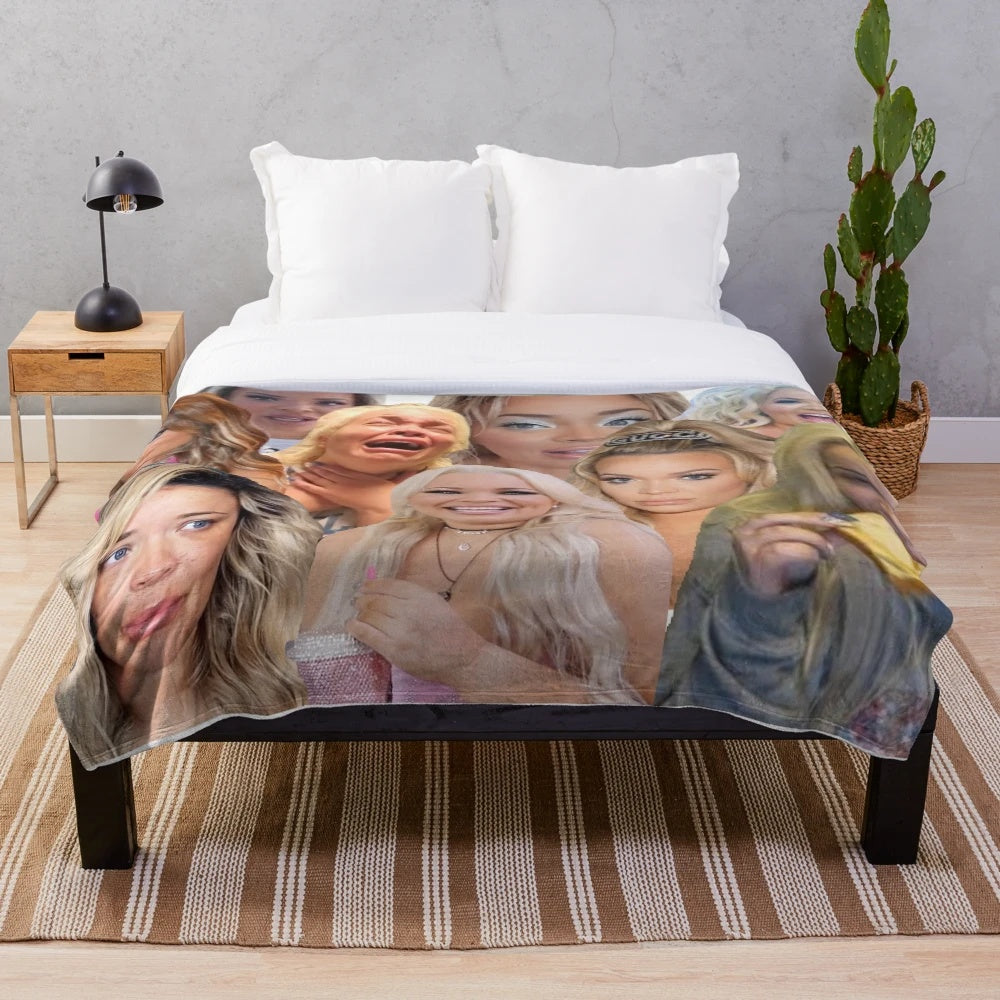 Trisha Paytas-inspired plush blanket featuring a collage of the YouTube star