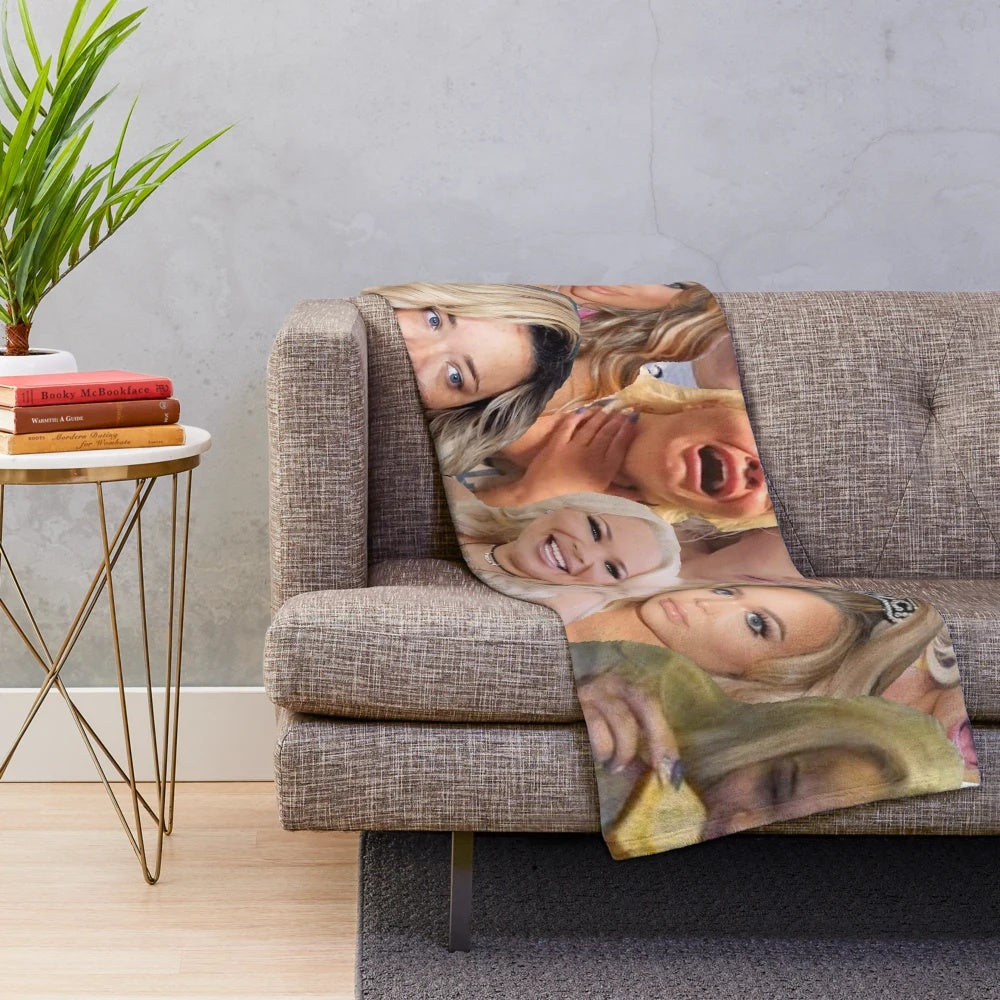 Trisha Paytas-inspired plush blanket featuring a collage of the YouTube star