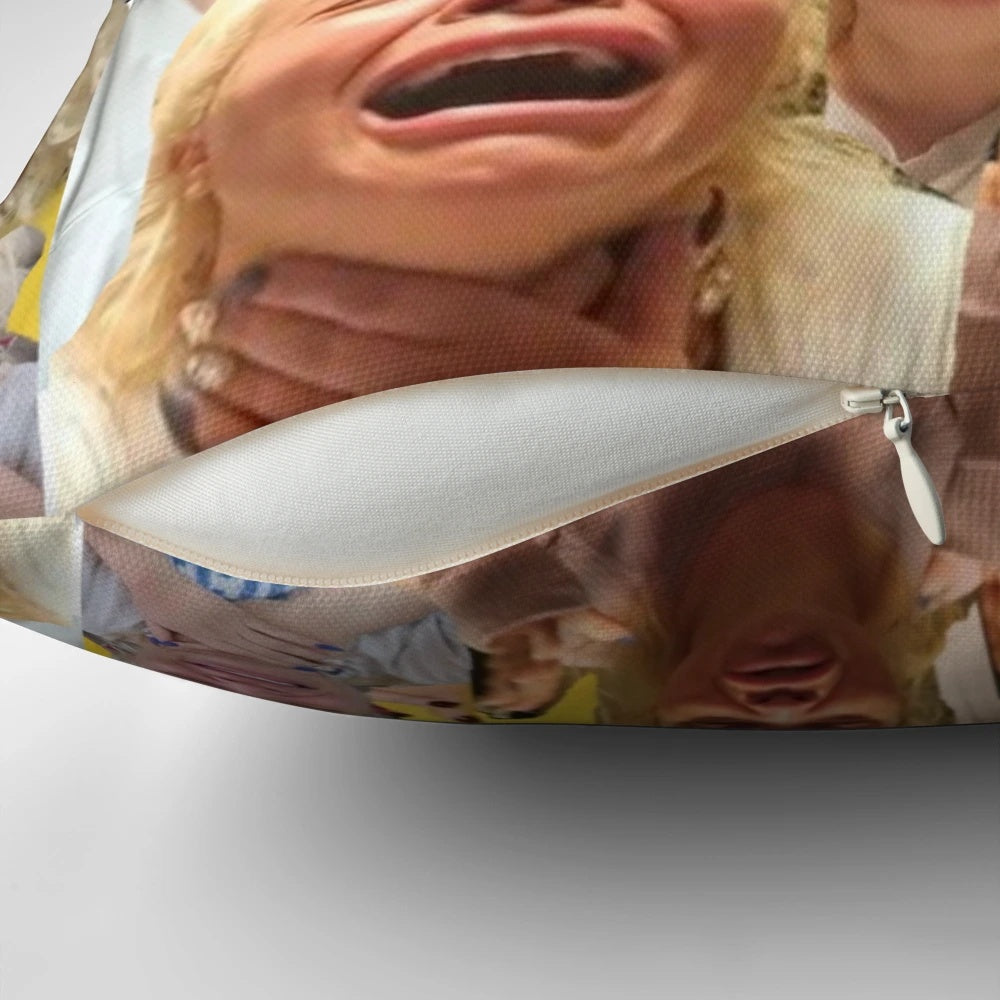 A collage design featuring Trisha Paytas, a popular YouTube personality, depicted in a crying reaction meme.
