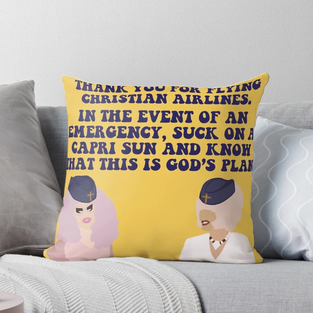 Trixie and Katya Inspired Christian Airlines-Themed Pillow