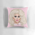 Trixie Mattel drag queen-inspired throw pillow in vibrant colors