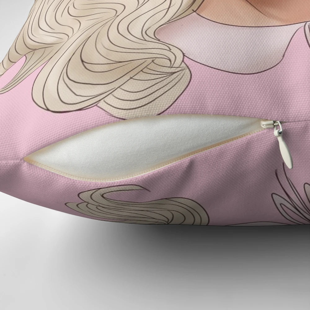 Trixie Mattel drag queen-inspired throw pillow in vibrant colors