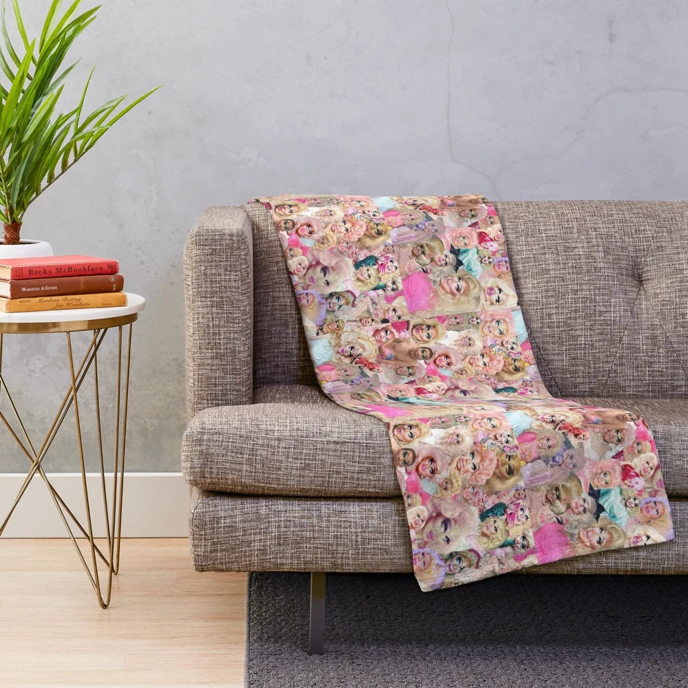 Trixie Mattel inspired plush blanket with a colorful collage design featuring the drag queen