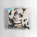 Colorful pop art-style pillow featuring the likeness of Drag Race star Trixie Mattel