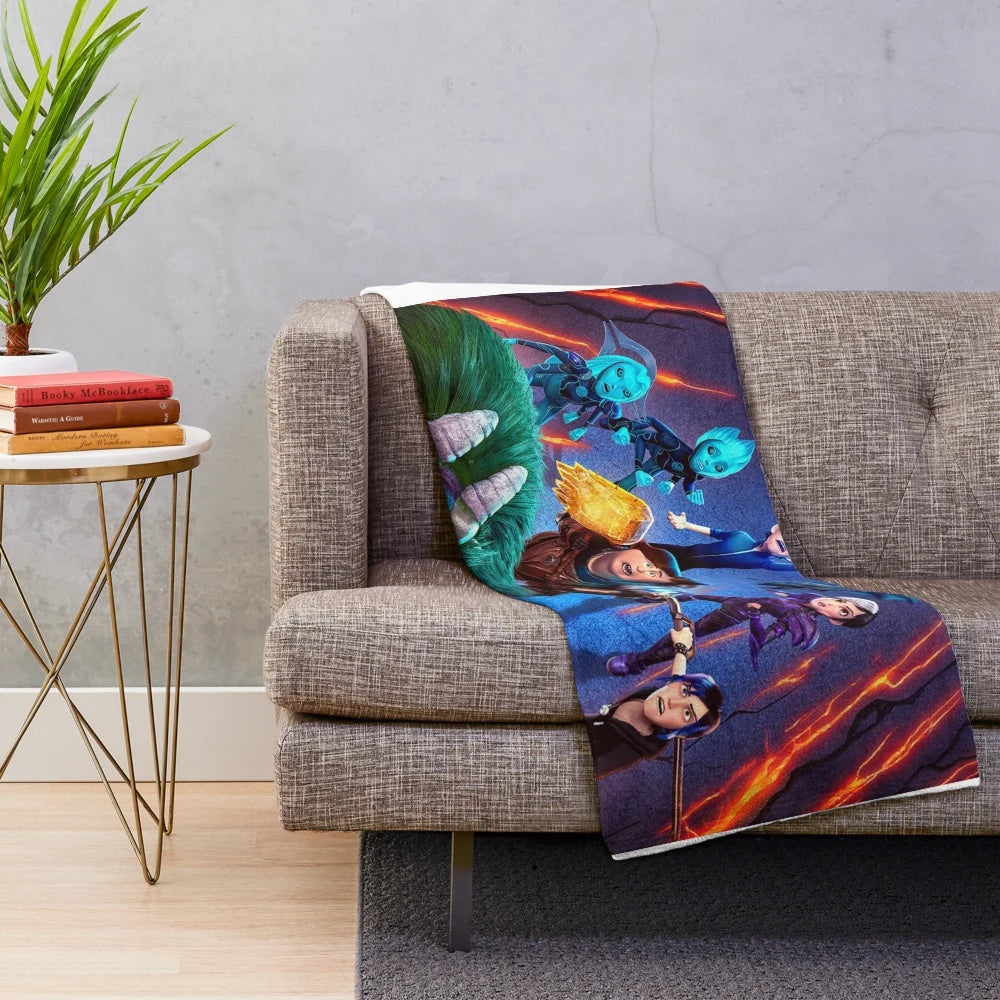 Trollhunters plush blanket - cozy throw featuring characters from the animated series
