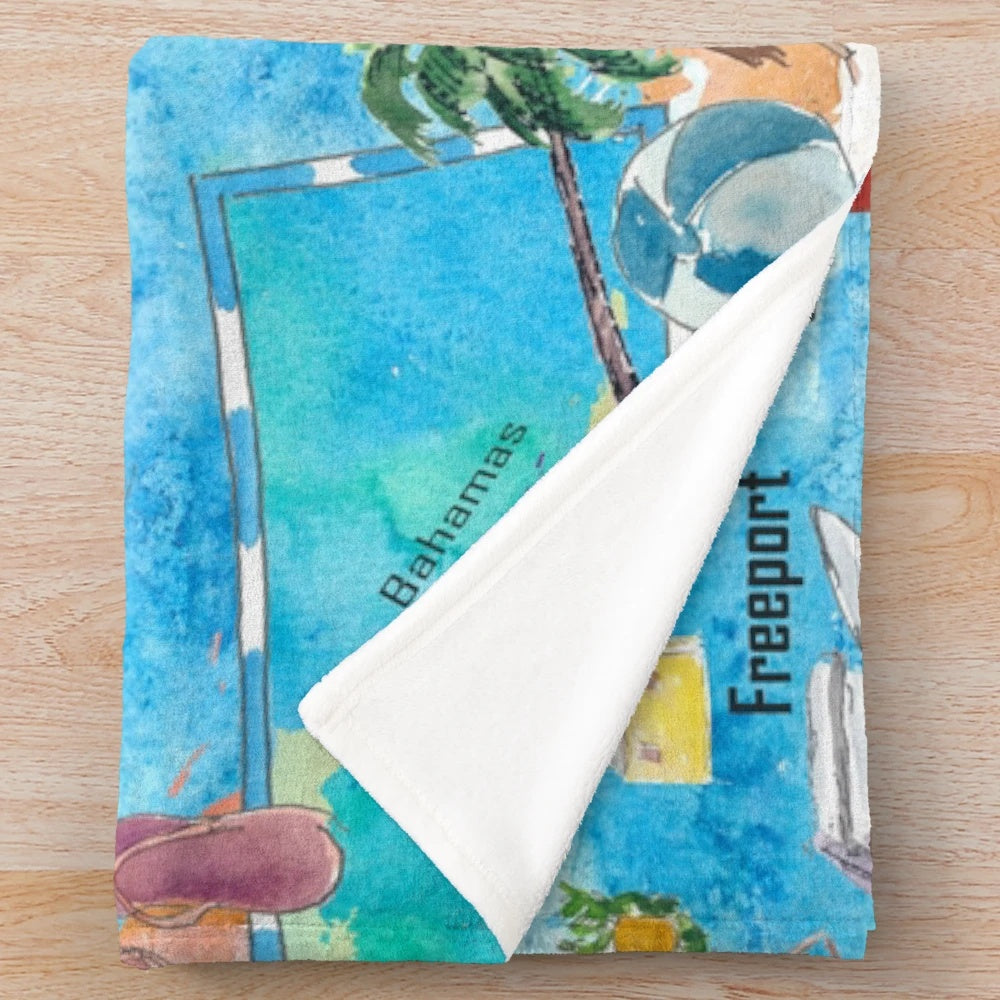 Tropical Bahamas Illustrated Map Plush Blanket