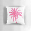 Decorative throw pillow featuring a beautiful coconut palm tree against a pink background