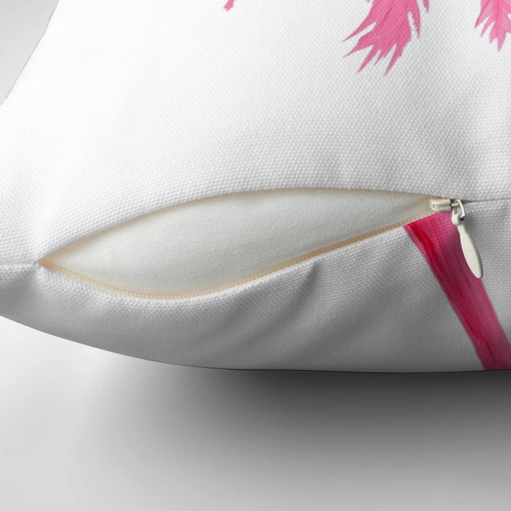 Decorative throw pillow featuring a beautiful coconut palm tree against a pink background