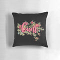 Tropical-themed feminist pillow with cursive text