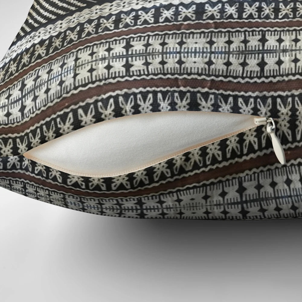 Fijian tapa cloth printed hypersphere pillow with tropical south pacific island design