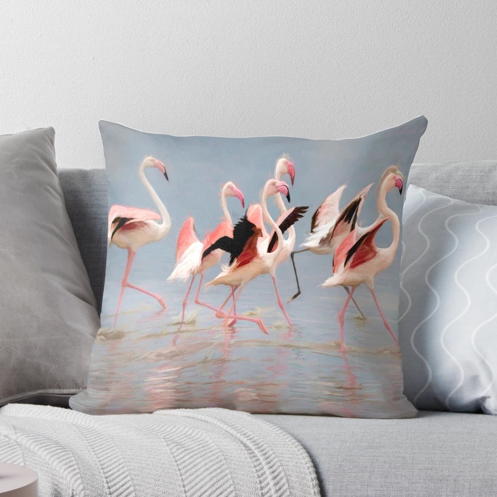 Vibrant flamingo pattern decorative throw pillow for tropical-inspired home decor