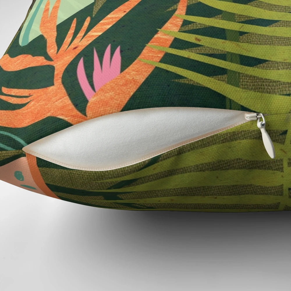 Lush tropical flowers and plants decorative throw pillow