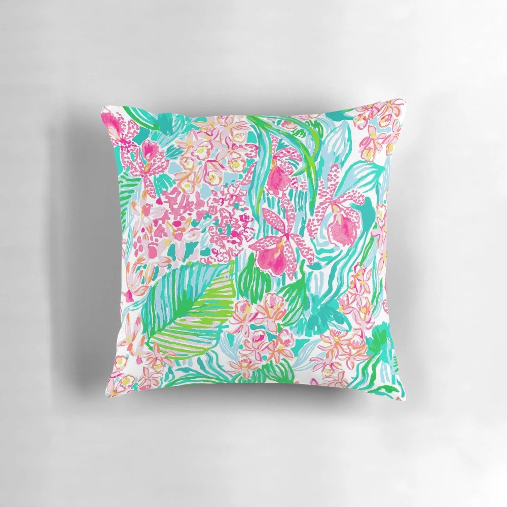 Tropical floral pattern pillow in pastel colors