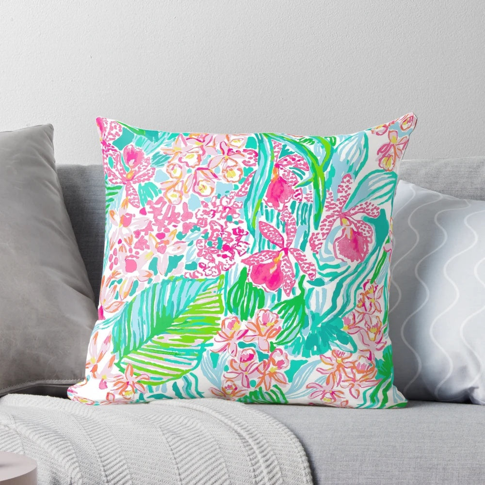 Tropical floral pattern pillow in pastel colors