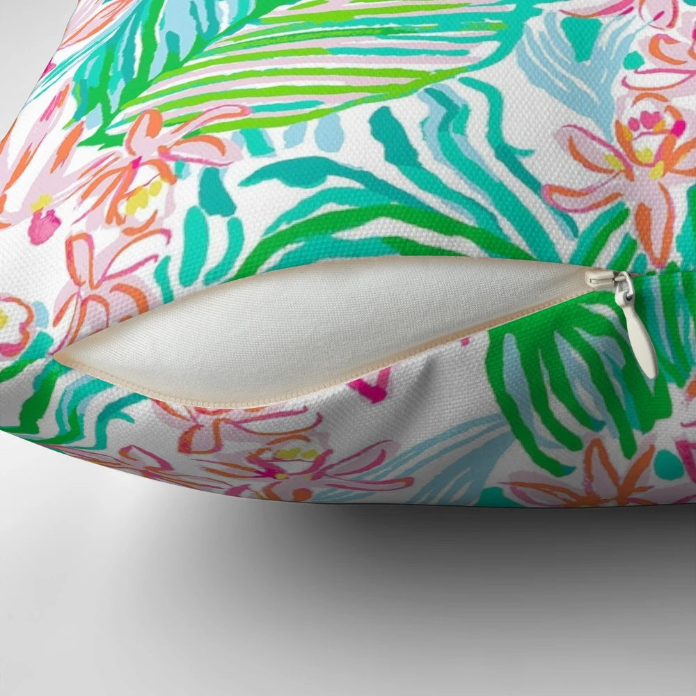 Tropical floral pattern pillow in pastel colors