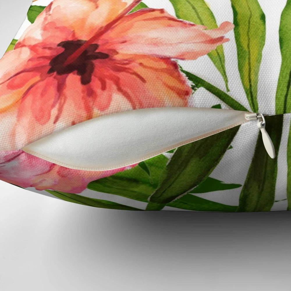 Tropical Hawaiian floral watercolor decorative pillow