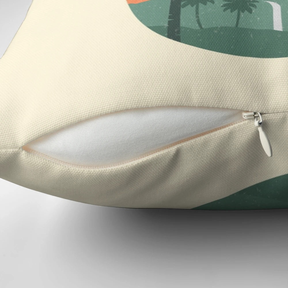 Tropical Gold Pillow with Pineapple and Sunset Design
