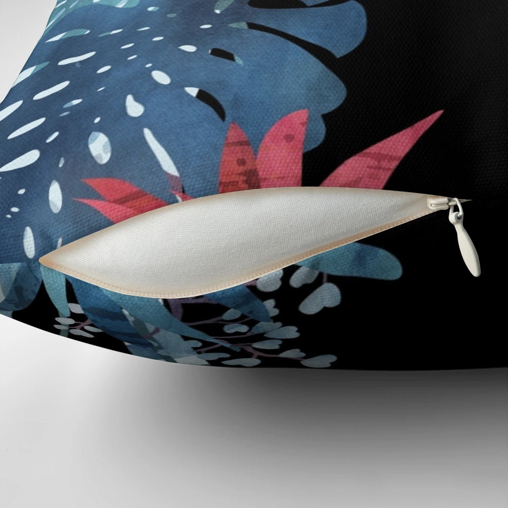 Blue Popoki (Hawaiian Cat) Pillow featuring tropical floral design
