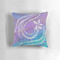 Vibrant Hawaiian tribal blue ocean design pillow with polynesian motifs