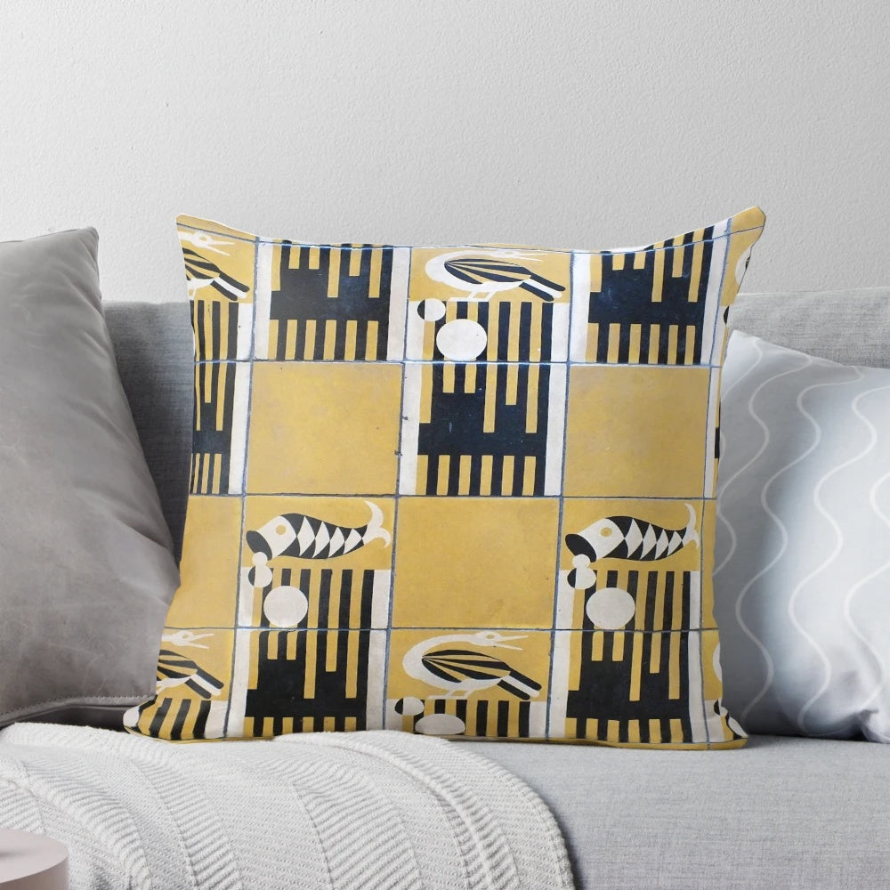 Colorful pillow featuring a pattern inspired by the Hemingway House bathroom in Key West, Florida.