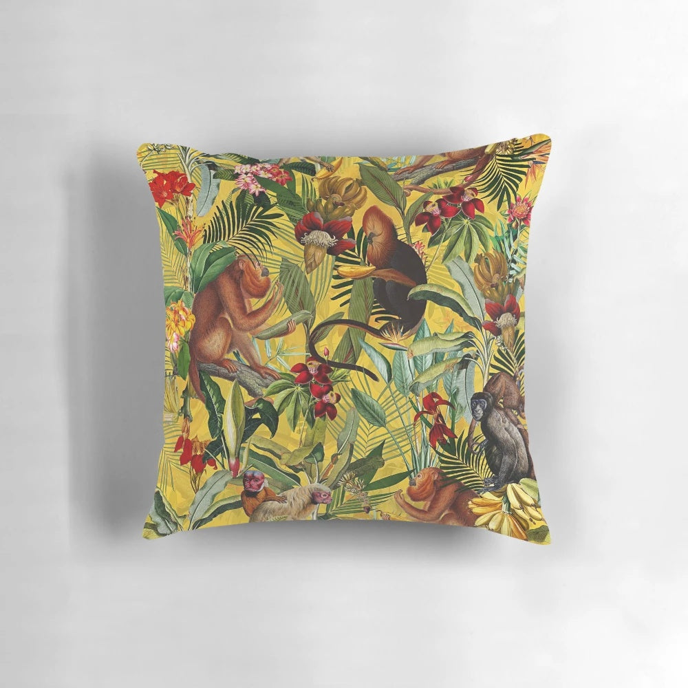 Tropical jungle botanical garden pattern yellow pillow