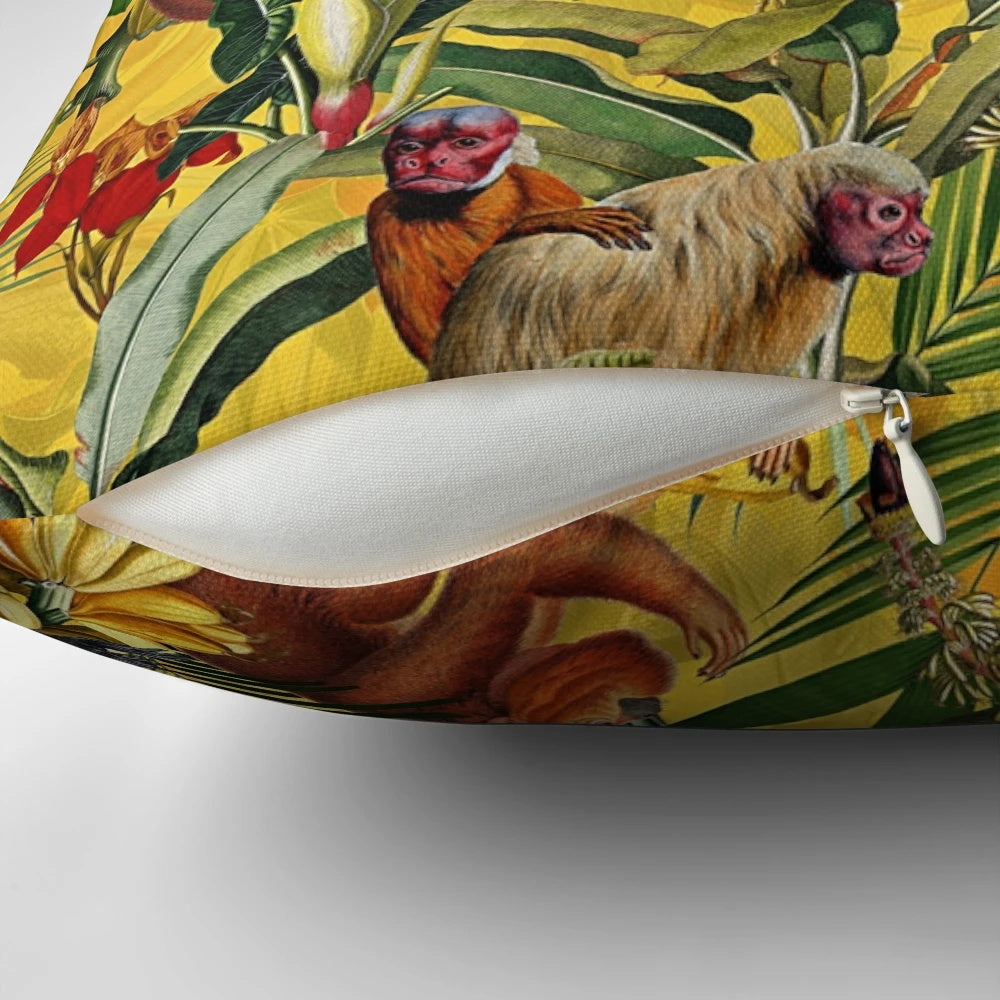 Tropical jungle botanical garden pattern yellow pillow