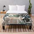 Tropical jungle leaves pattern plush blanket in fall colors
