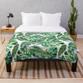 Tropical Monstera Banana Palm Leaf Plush Blanket