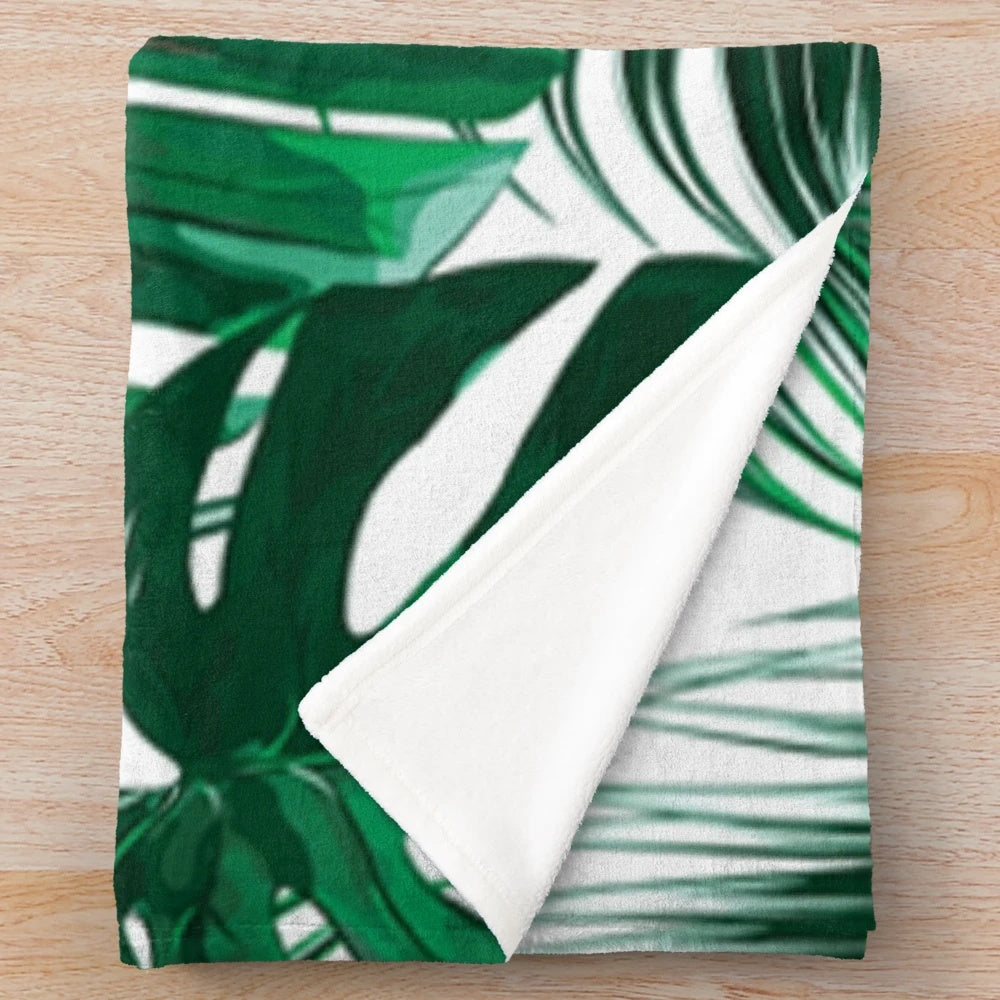 Tropical leaves plush blanket with palm tree leaf design