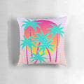 Tropical Miami sunset pillow with palm trees, memphis design, and retro 80s 90s colors