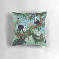 Vibrant monkey-themed pillow with tropical jungle design by artist Jan Betts