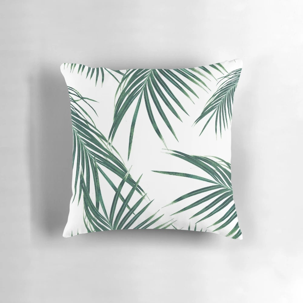 A vibrant, digital collage of green palm leaves and fronds, creating a tropical and nature-inspired home decor piece.
