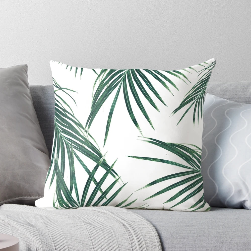 A vibrant, digital collage of green palm leaves and fronds, creating a tropical and nature-inspired home decor piece.