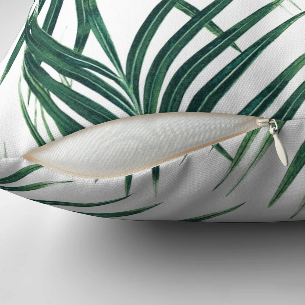 A vibrant, digital collage of green palm leaves and fronds, creating a tropical and nature-inspired home decor piece.