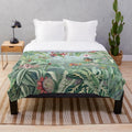 Tropical paradise plush blanket with vibrant floral and botanical design
