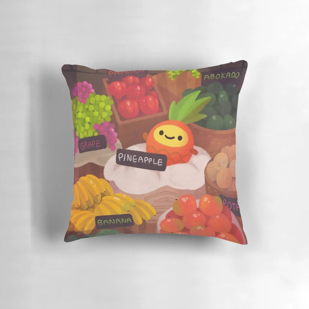 A plush, colorful pillow featuring a cute pineapple character named Nana, perfect for adding a touch of tropical flair to any space.