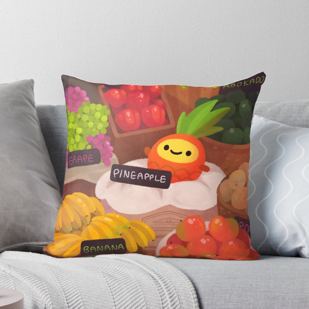 A plush, colorful pillow featuring a cute pineapple character named Nana, perfect for adding a touch of tropical flair to any space.