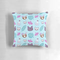 Turquoise Pirate Cat Pillow with Tropical Leaves and Skull Motif