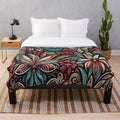 Tropical polynesian plush blanket with regal tapestry design featuring island culture, floral motifs, and rich colors