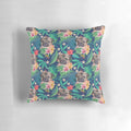 Vibrant tropical pug throw pillow with floral and Hawaiian design