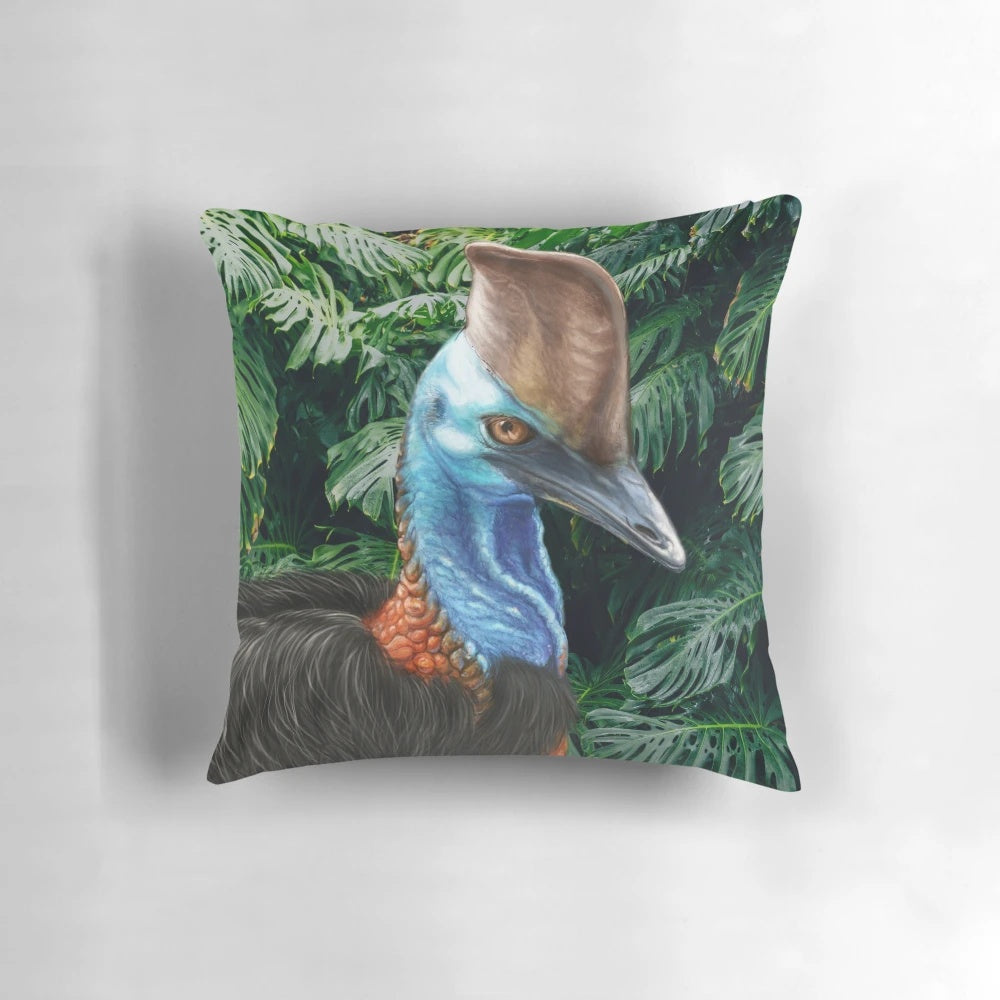 Vibrant painting of a cassowary bird in a lush Queensland rainforest
