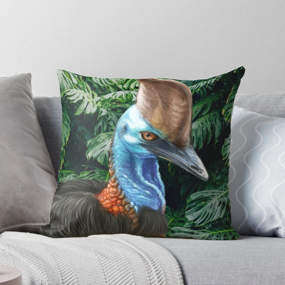 Vibrant painting of a cassowary bird in a lush Queensland rainforest