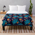 Plush blanket featuring a sea turtle design with tropical flowers