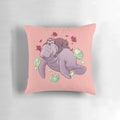 Tropical-themed decorative pillow featuring a manatee, sloth, and hibiscus flower design