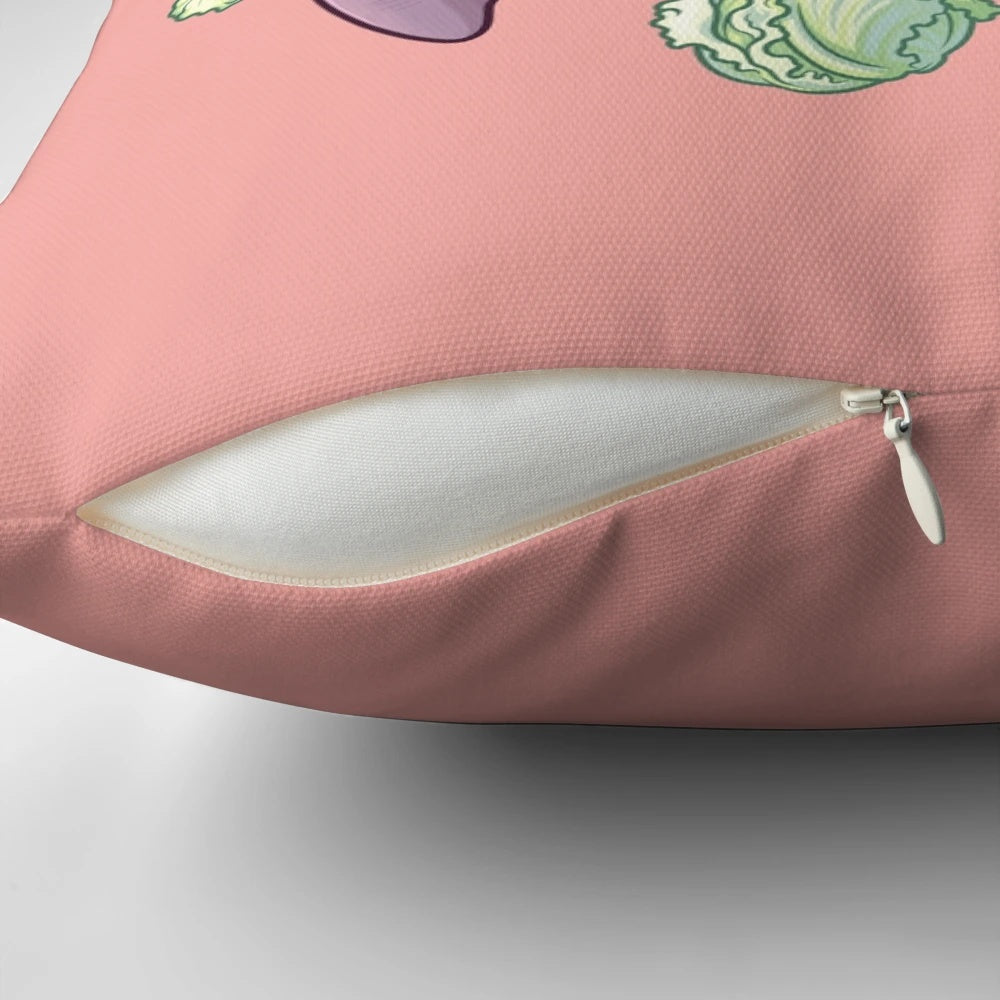 Tropical-themed decorative pillow featuring a manatee, sloth, and hibiscus flower design